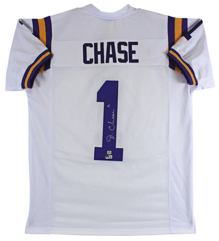LSU Ja'Marr Chase Authentic Signed White Pro Style Jersey BAS Witnessed