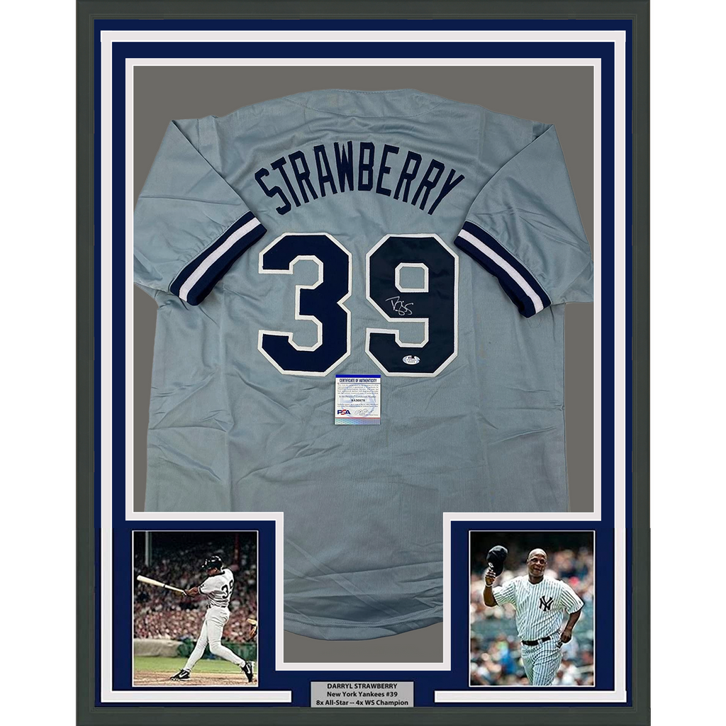 Framed Autographed/Signed Darryl Strawberry 33x42 New York Grey Jersey –  Super Sports Center