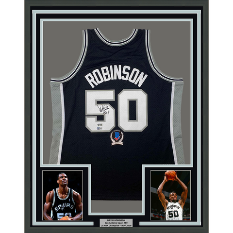Framed Autographed/Signed David Robinson 33x42 Black Authentic Jersey BAS COA