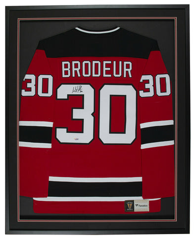 Martin Brodeur Signed Framed 35x42 NJ Devils Vintage Hockey Jersey Fanatics