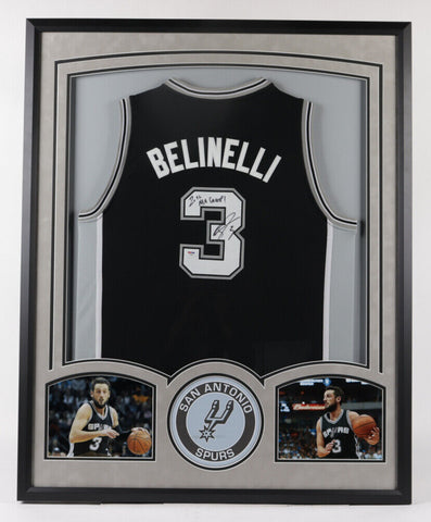 Marco Belinelli Signed Spurs 34x42 Framed Jersey "2014 NBA Champs!" (PSA Holo)
