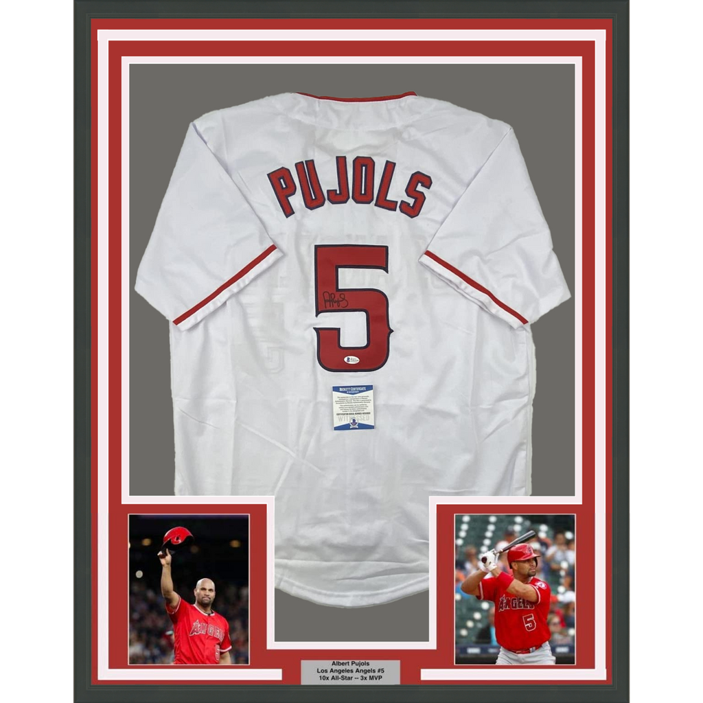 FRAMED Autographed ALBERT PUJOLS 33x42 Los Angeles White Jersey