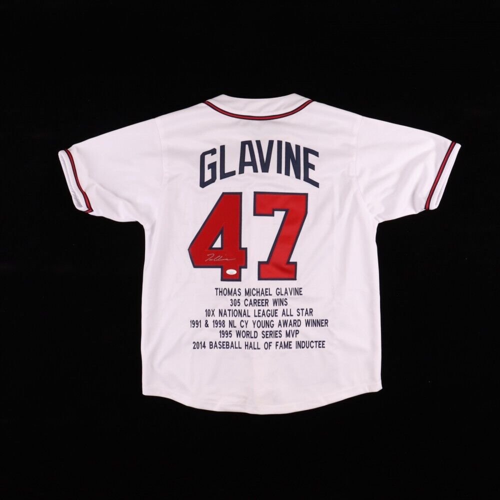 Tom Glavine Signed Atlanta Braves White Career Highlight Stat