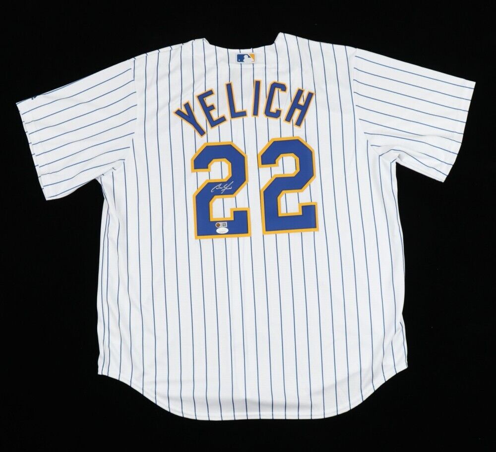 Autographed Christian Yelich Jersey - FRAMED 33x42 Blue BAS COA