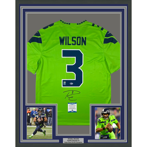 Framed Autographed/Signed Russell Wilson 33x42 Seahawks Authentic Jersey BAS COA