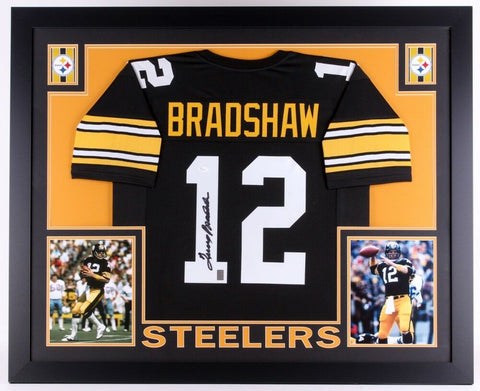 Terry Bradshaw Signed Pittsburgh Steelers 35x43 Custom Framed Jersey (JSA COA)