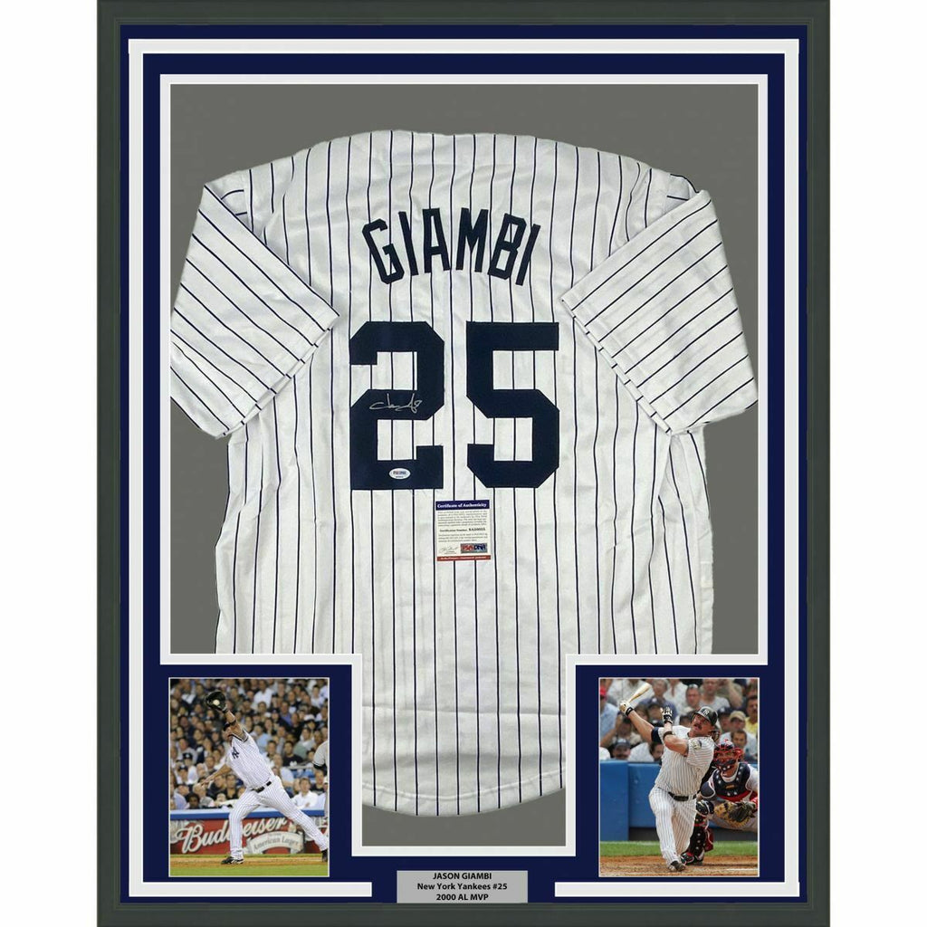 FRAMED Autographed/Signed JASON GIAMBI 33x42 Pinstripe Baseball