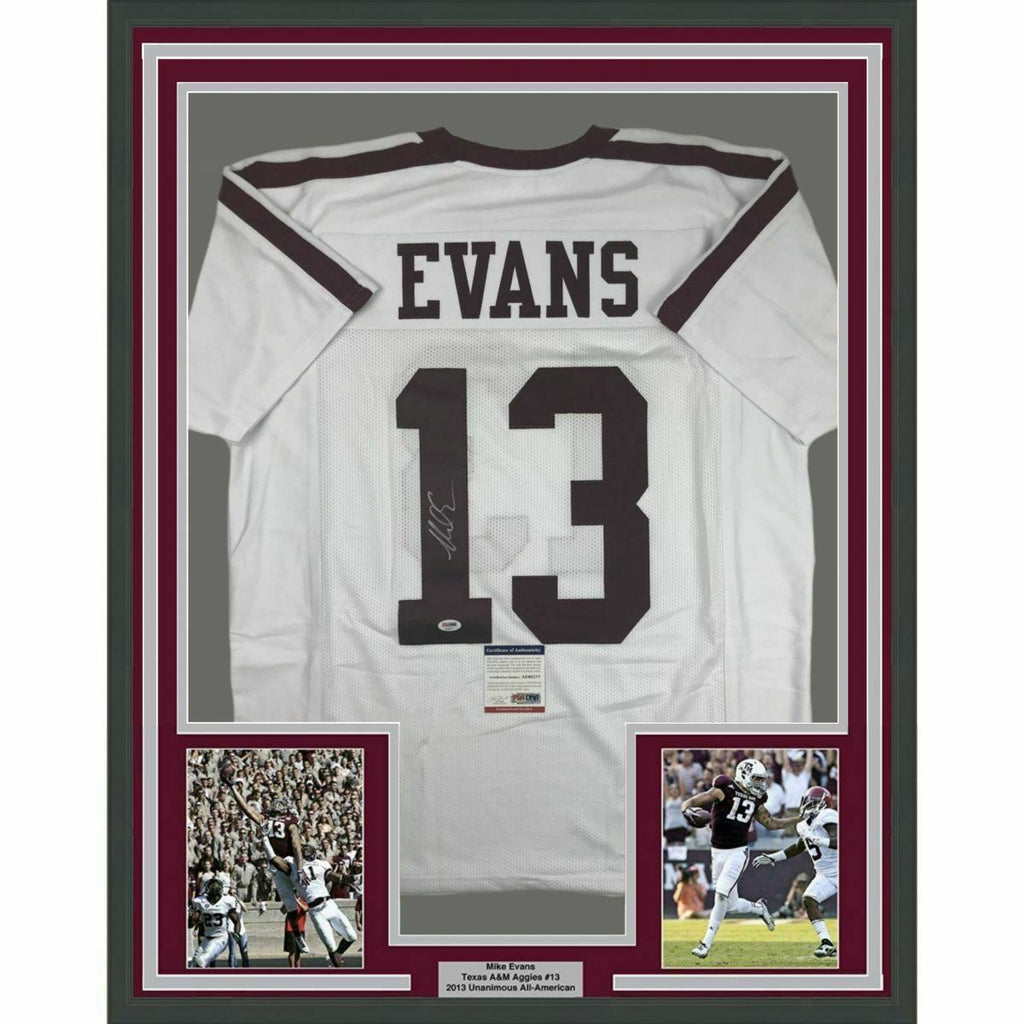 FRAMED Autographed/Signed MIKE EVANS 33x42 Texas A&M White Jersey