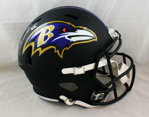 Ray Lewis Autographed Ravens F/S Flat Black Helmet - Beckett W Auth *Silver