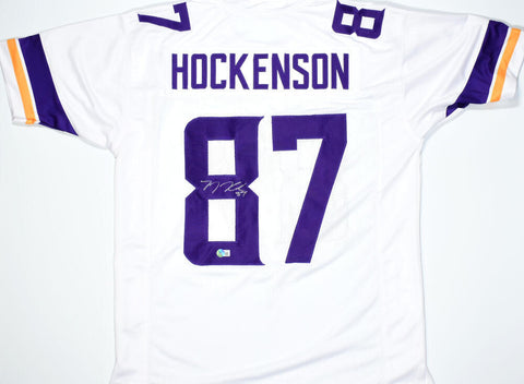 TJ Hockenson Autographed White Pro Style Jersey - Beckett W Hologram *Silver