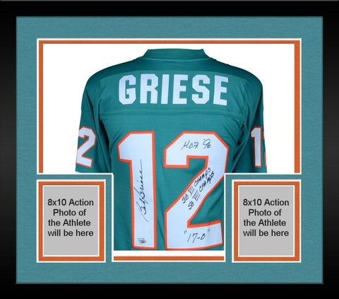 FRMD Bob Griese Dolphins Signed Teal Mitchell&Ness Rep Jersey w/Multiple Incs