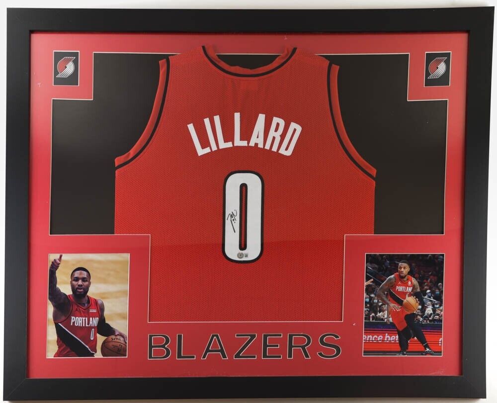Damian Lillard Signed Portland Trail Blazers 35x43 Framed Red