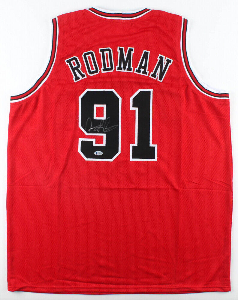 Dennis Rodman Signed Framed Red Jersey Beckett Autographed Chicago Bul
