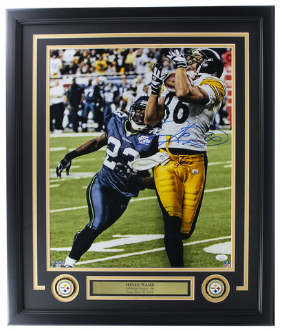 Hines Ward Signed Framed 16x20 Pittsburgh Steelers Football Photo JSA ITP