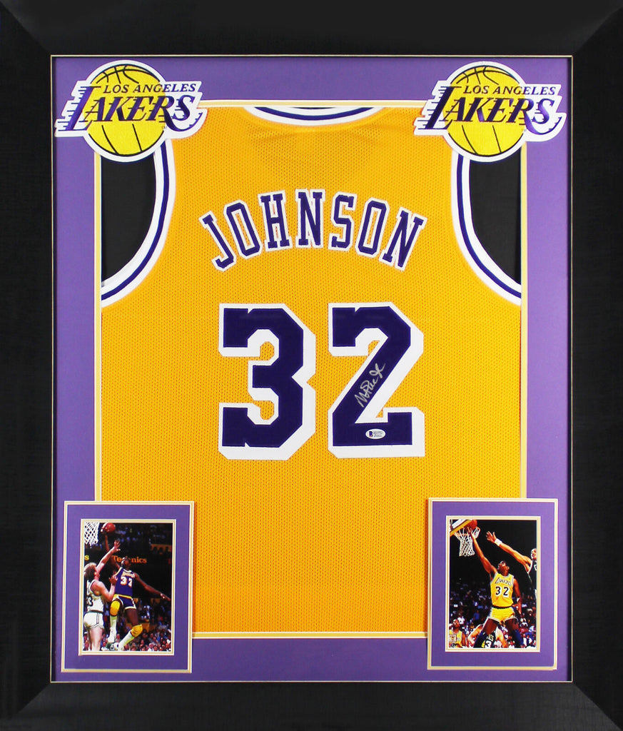 Magic Johnson Signed Authentic La Lakers Jersey Framed With 
