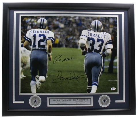 Roger Staubach Tony Dorsett Signed Framed 16x20 Dallas Cowboys Photo BAS