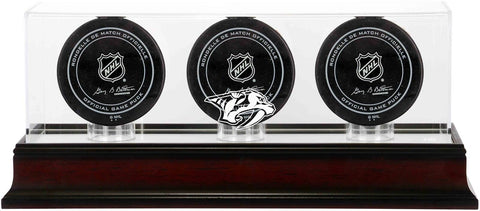 Nashville Predators Mahogany Three Hockey Puck Logo Display Case
