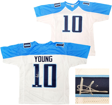 TENNESSEE TITANS VINCE YOUNG AUTOGRAPHED SIGNED WHITE JERSEY JSA STOCK #202304