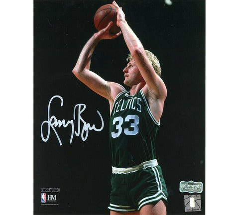 Larry Bird Signed Boston Celtics Unframed 8x10 NBA Photo - Jumpshot Black Back