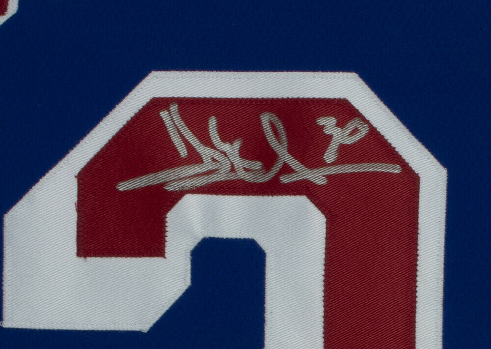 Henrik Lundqvist New York Rangers Deluxe Framed Autographed 16 x 20 Blue Jersey in Net Photograph