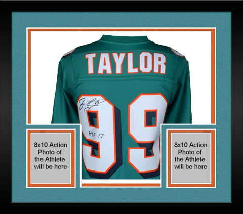 FRMD Jason Taylor Dolphins Signed Mitchell&Ness Teal Rep Jersey w/"HOF 17"Inc