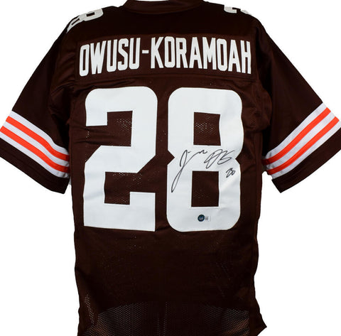 Jeremiah Owusu-Koramoah Signed Brown White # Pro Style Jersey -Beckett W Holo