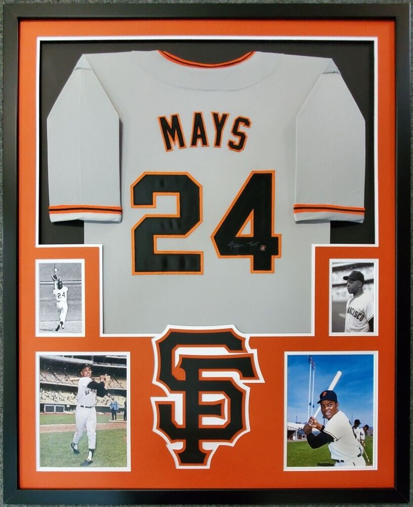 Willie Mays Signed San Francisco Giants 35x43 Framed Jersey (Mays Hologram)