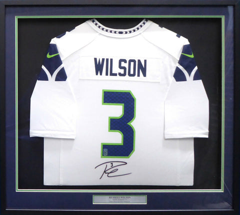 SEAHAWKS RUSSELL WILSON AUTOGRAPHED FRAMED WHITE NIKE JERSEY RW HOLO 185072