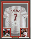 Framed Autographed/Signed Maikel Franco 33x42 Philly Pinstripe Jersey JSA COA