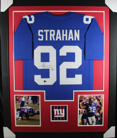 MICHAEL STRAHAN (Giants blue TOWER) Signed Autographed Framed Jersey Beckett