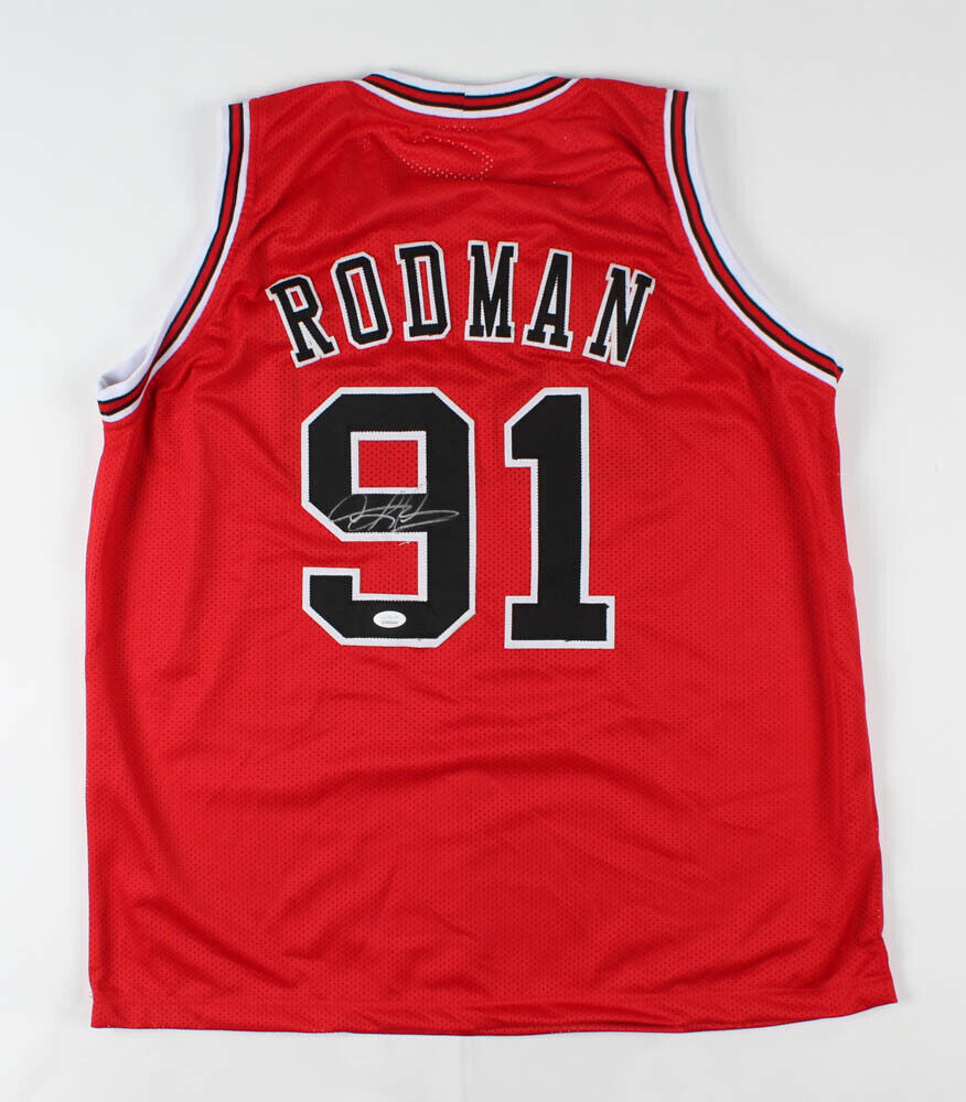 Autographed/Signed Dennis Rodman Chicago Black Basketball Jersey JSA COA