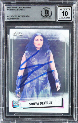 Sonya Deville Authentic Signed 2021 Topps Chrome WWE #71 Card Auto 10! BAS Slab