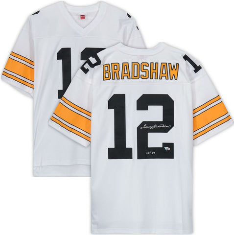 Terry Bradshaw Pittsburgh Steelers Signed White M&N Replica Jersey & HOF 89 Insc