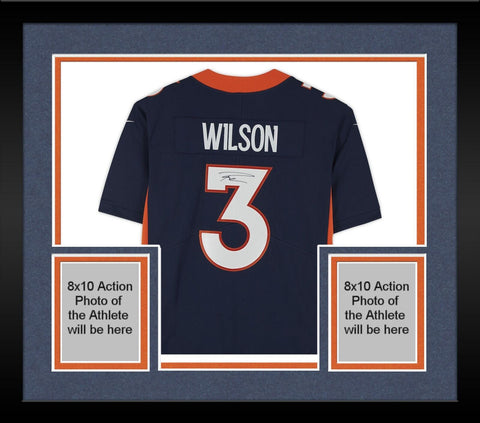 Framed Russell Wilson Denver Broncos Autographed Navy Nike Limited Jersey