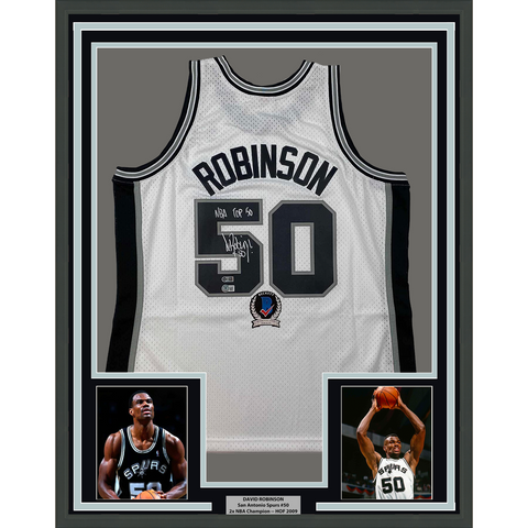 Framed Autographed/Signed David Robinson 33x42 White Authentic Jersey BAS COA