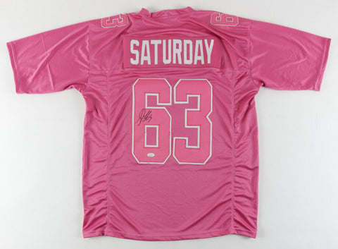 Jeff Saturday Signed Indianapolis Colt Breast Cancer Awareness Jersey (JSA COA)