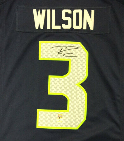 SEAHAWKS RUSSELL WILSON AUTOGRAPHED BLUE NIKE TWILL JERSEY SIZE L RW HOLO 71430