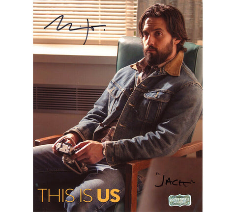 Milo Ventimiglia Signed This is Us Unframed 8x10 Photo - Sitting with "Jack"