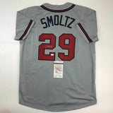 Autographed/Signed JOHN SMOLTZ Atlanta Grey Baseball Jersey JSA COA Auto