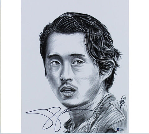 Steven Yeun Signed The Walking Dead Unframed 11x14 Black & White Drawing