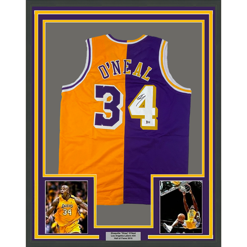 Framed Autographed/Signed Shaquille Shaq O'Neal 33x42 LA Split Jersey –  Super Sports Center