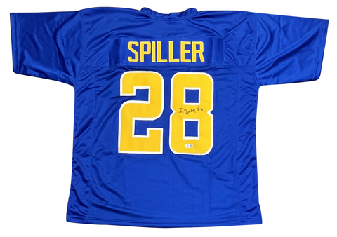 ISAIAH SPILLER SIGNED LOS ANGELES CHARGERS #28 ROYAL JERSEY BECKETT
