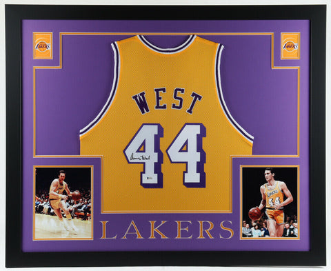 Jerry West Signed Los Angeles Lakers 35" x 43" Framed Jersey (Beckett Hologram)