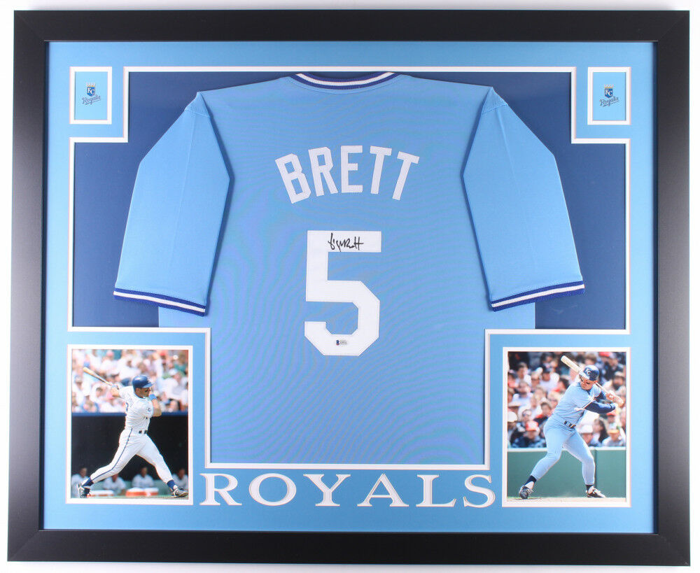 George Brett Signed Kansas City Royals 35x43 Custom Framed Jersey