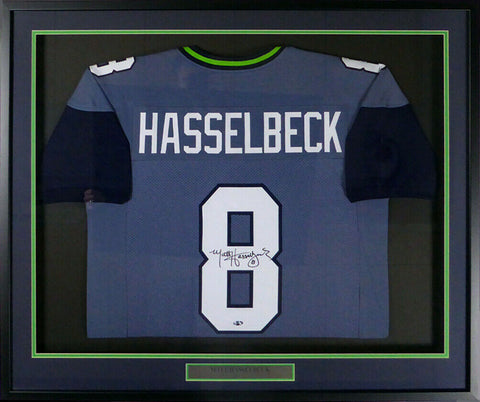 SEAHAWKS MATT HASSELBECK AUTOGRAPHED SIGNED FRAMED BLUE JERSEY MCS HOLO 123639