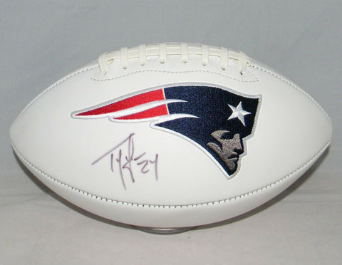 TY LAW AUTOGRAPHED SIGNED NEW ENGLAND PATRIOTS WHITE LOGO FOOTBALL JSA