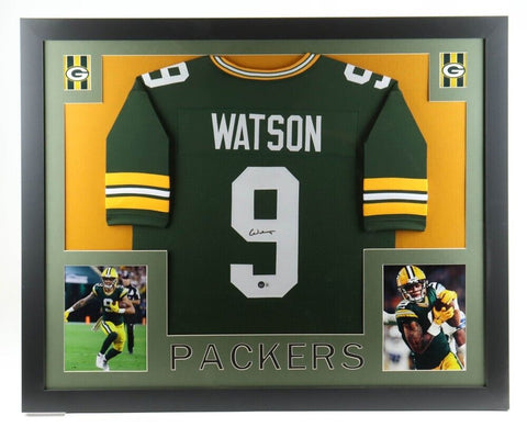 Christian Watson Signed Packers 35x43 Framed Jersey (JSA) Green Bay Rookie W.R.