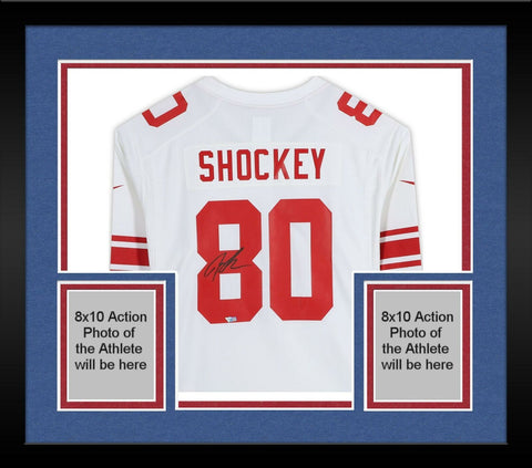 Framed Jeremy Shockey New York Giants Autographed White Nike Game Jersey