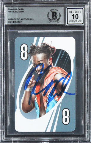 Kofi Kingston Authentic Signed UNO Playing Card Card Auto 10! BAS Slabbed 2