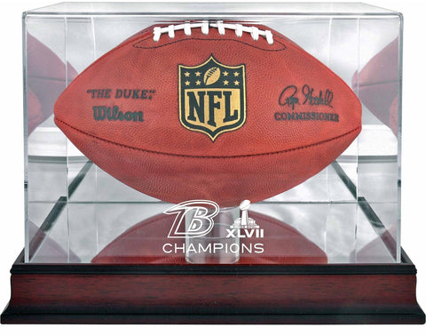 Baltimore Ravens Super Bowl XLVII Champs Mahogany Football Logo Display Case